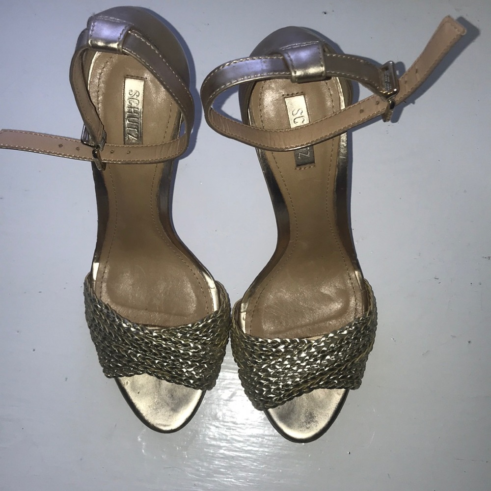 Schutz Gold Strap Heels